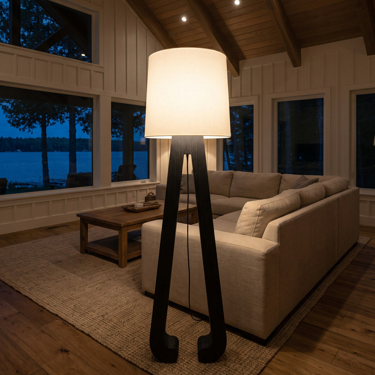 Sculptural A-Frame Wood Floor Lamp