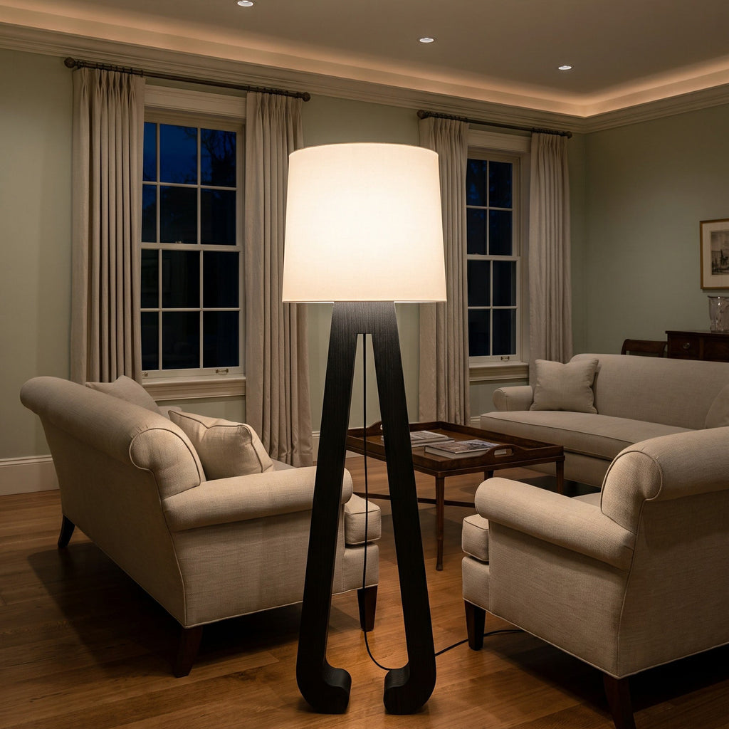 Sculptural A-Frame Wood Floor Lamp
