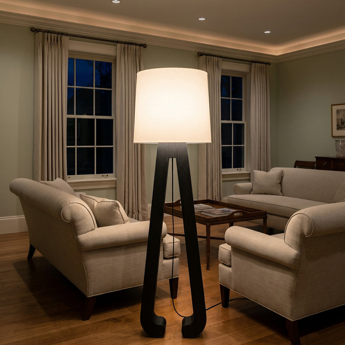 Sculptural A-Frame Wood Floor Lamp