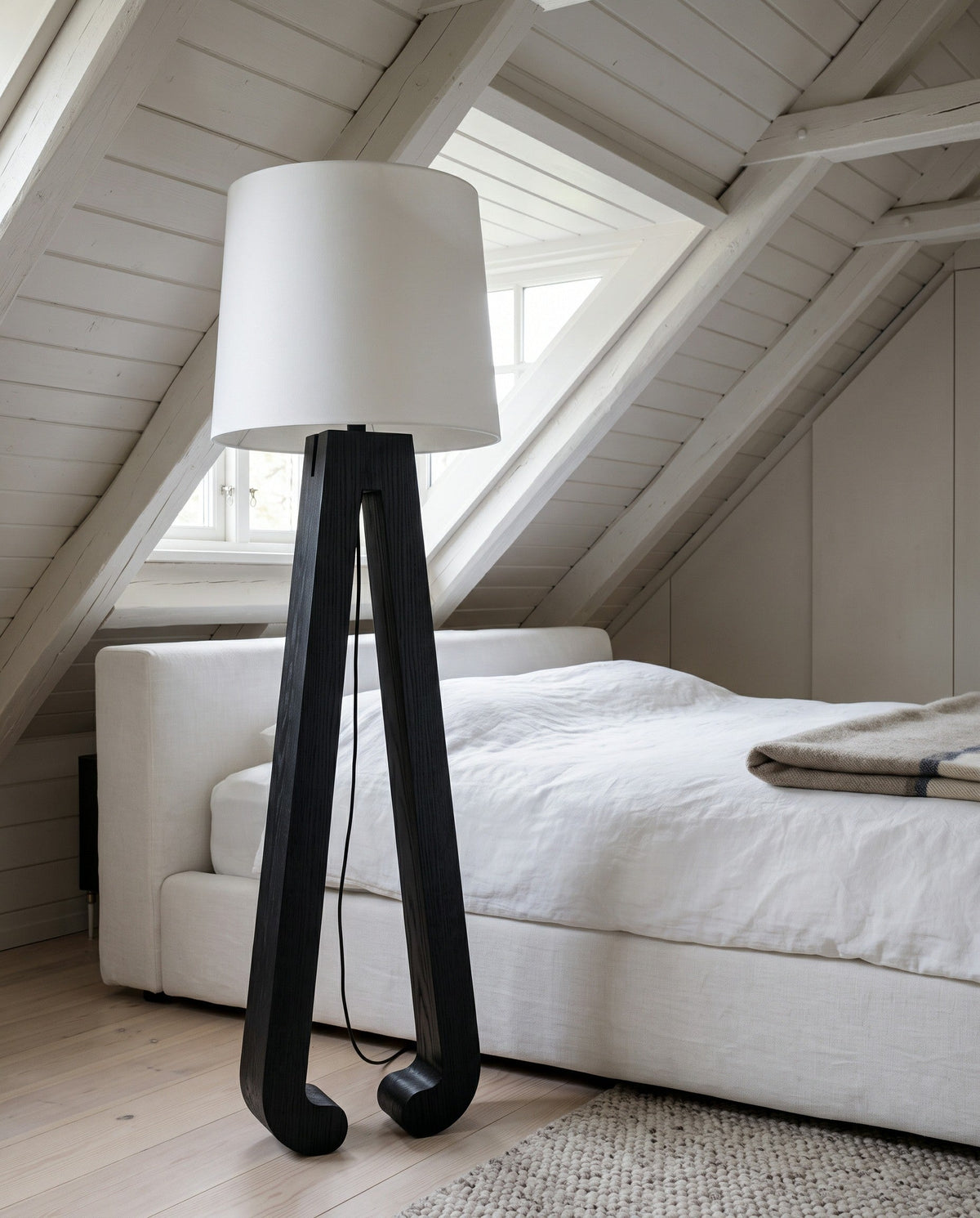 Sculptural A-Frame Wood Floor Lamp