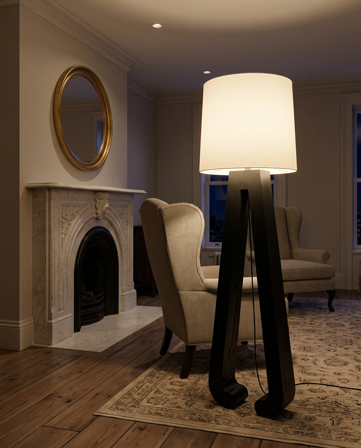 Sculptural A-Frame Wood Floor Lamp
