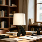 Sculptural Black Wood Table Lamp