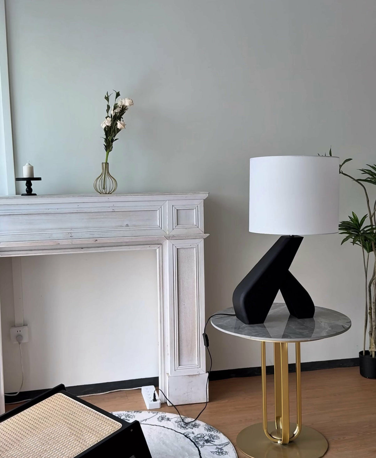 Sculptural Black Wood Table Lamp