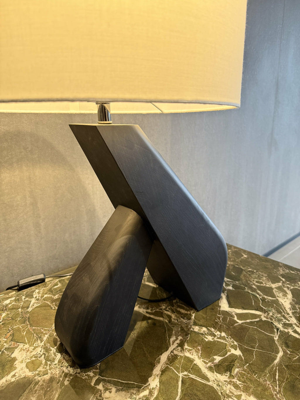 Sculptural Black Wood Table Lamp