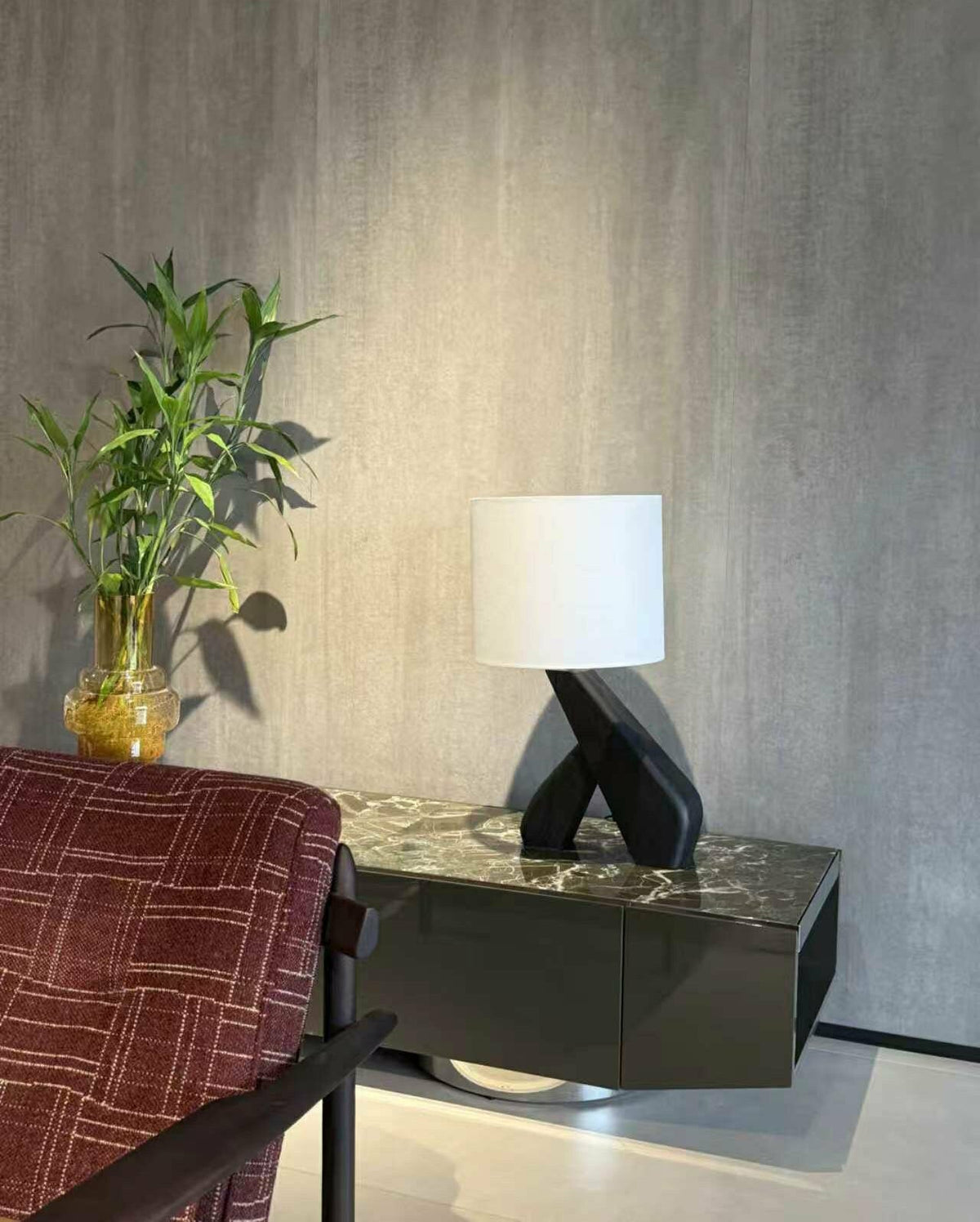 Sculptural Black Wood Table Lamp