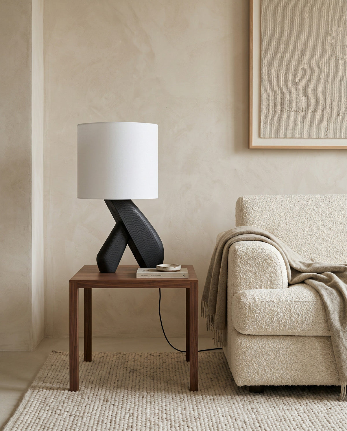 Sculptural Black Wood Table Lamp