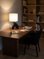 Sculptural Black Wood Table Lamp