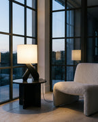 Sculptural Black Wood Table Lamp