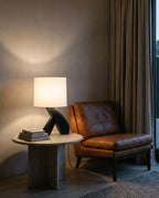 Sculptural Black Wood Table Lamp