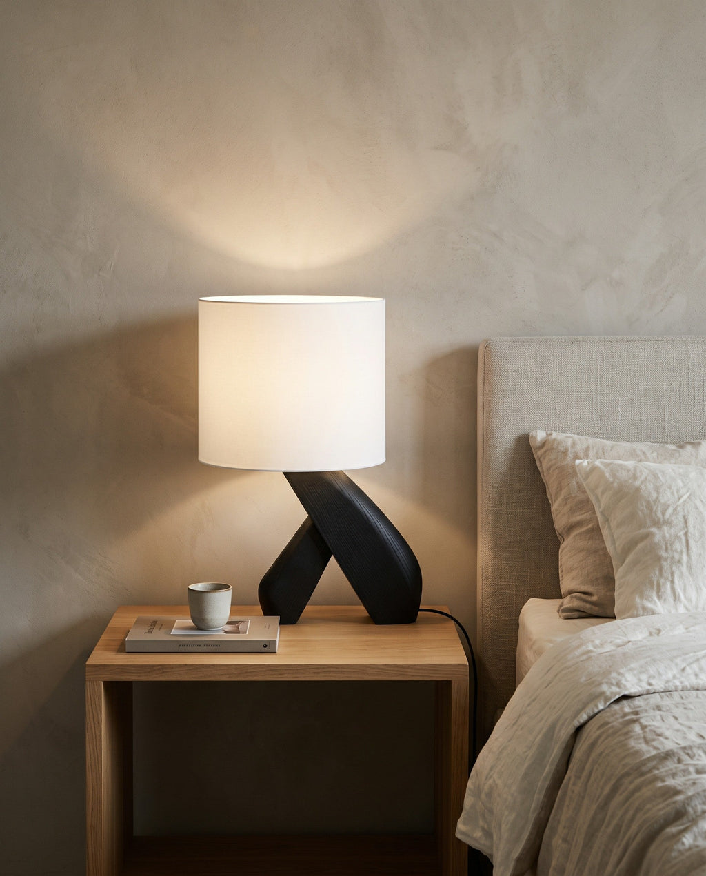 Sculptural Black Wood Table Lamp