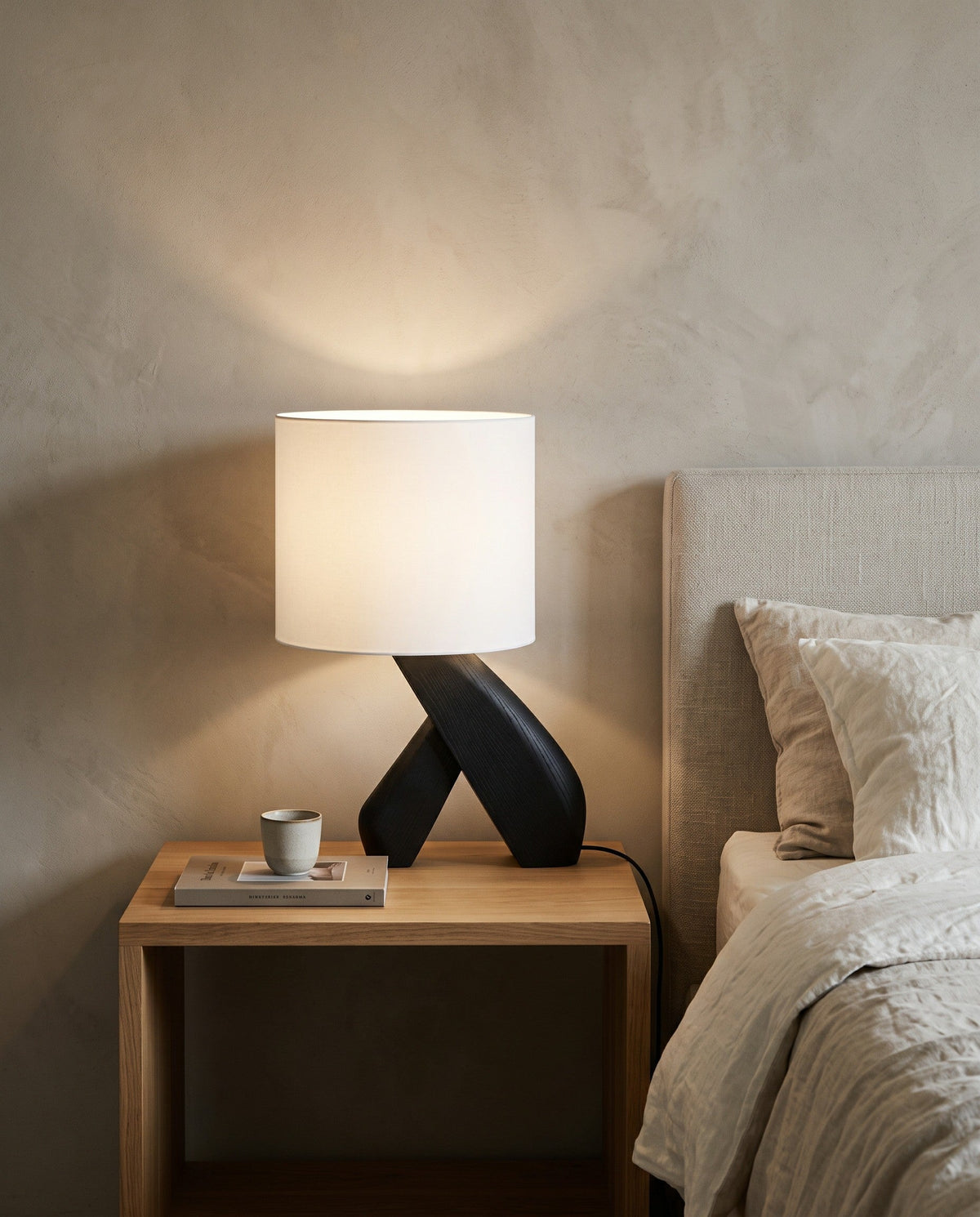 Sculptural Black Wood Table Lamp