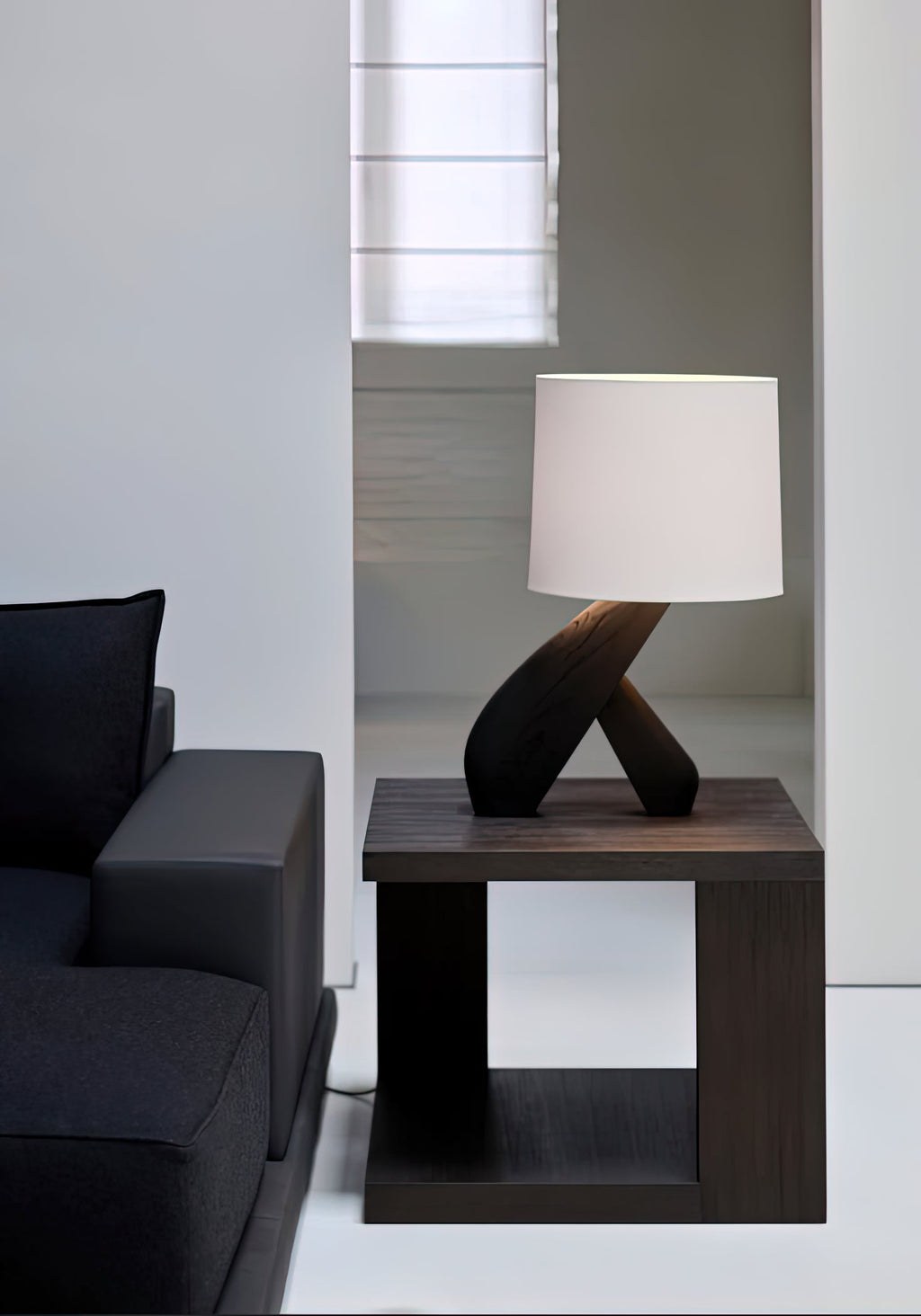 Sculptural Black Wood Table Lamp