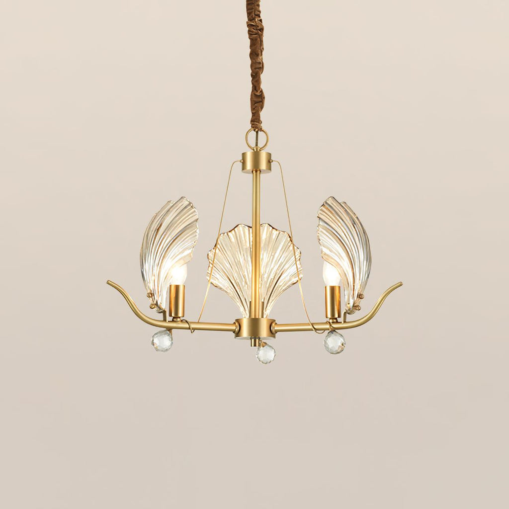 Shell Crystal Chandelier 3 heads ∅ 23.6″ x H 17.7″/ Dia 60cm x H 45cm / Brass & Amber Chandelier