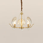 Shell Crystal Chandelier 3 heads ∅ 23.6″ x H 17.7″/ Dia 60cm x H 45cm / Brass & Amber Chandelier