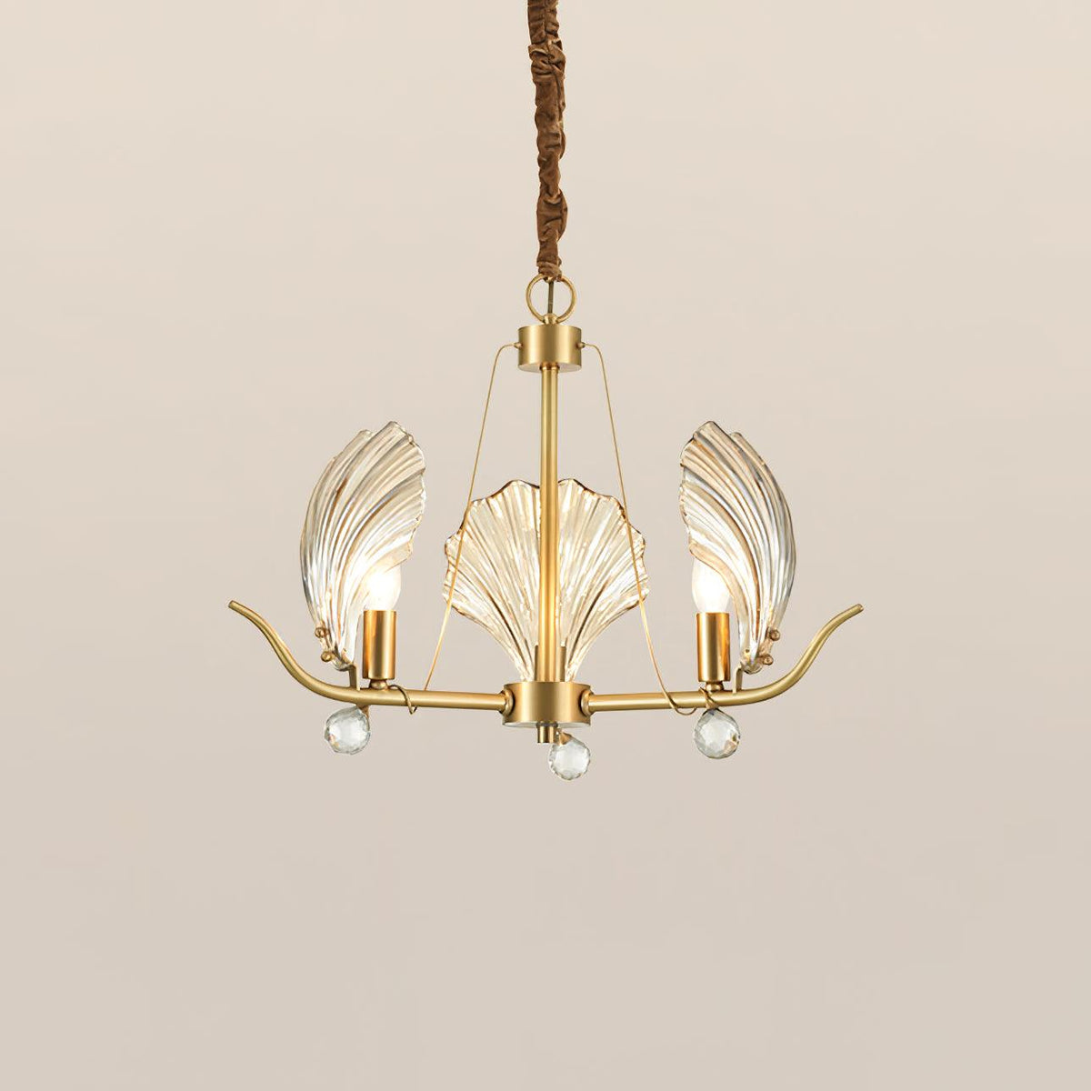 Shell Crystal Chandelier 3 heads ∅ 23.6″ x H 17.7″/ Dia 60cm x H 45cm / Brass & Amber Chandelier