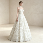 Elegantes A-Linien Abendkleid mit 3D-Blumen | Trägerloses Maxikleid Weiß
