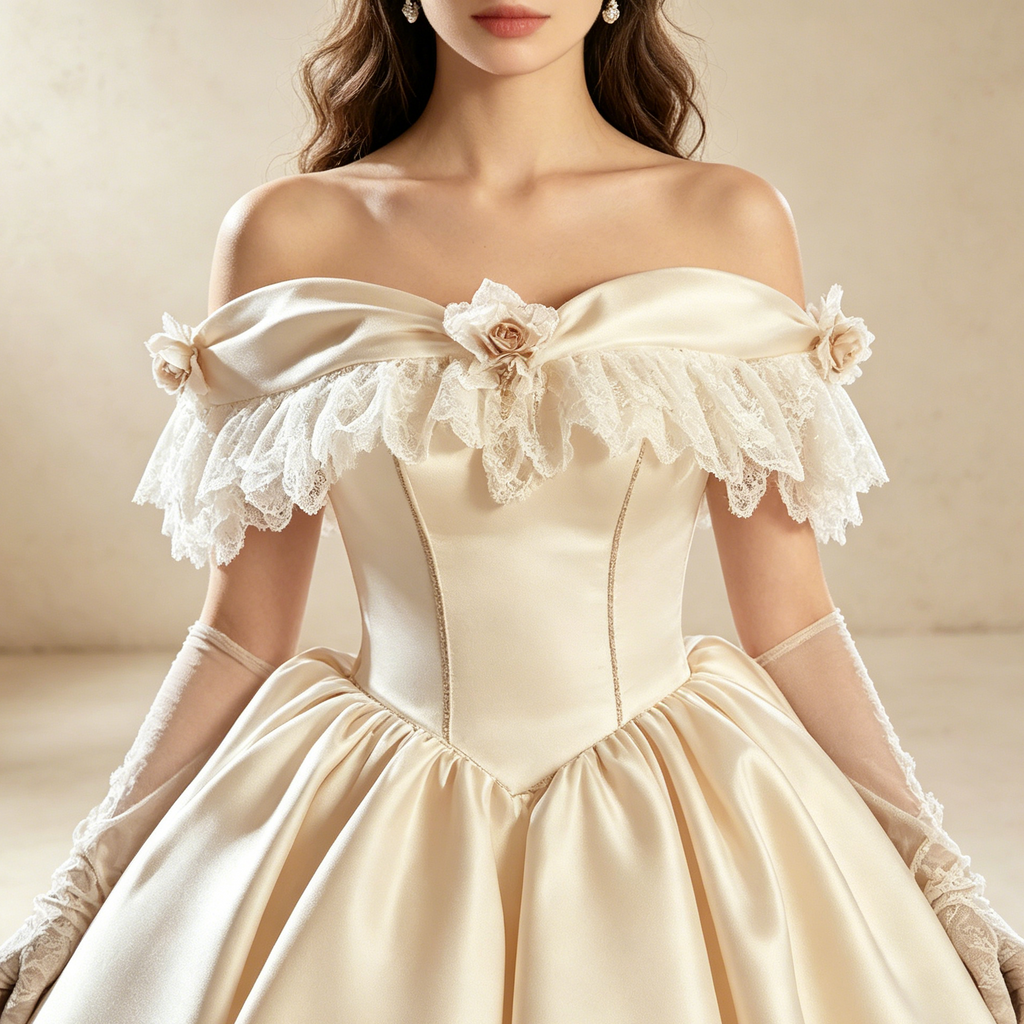 Elegantes Barock-Maxikleid aus Satin mit Chiffon-Details | Hochwertiges Bodenlanges Festkleid