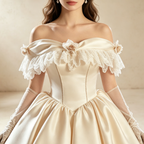 Elegantes Barock-Maxikleid aus Satin mit Chiffon-Details | Hochwertiges Bodenlanges Festkleid