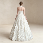 Elegantes A-Linien Abendkleid mit 3D-Blumen | Trägerloses Maxikleid Weiß