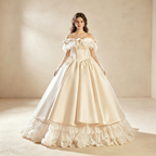 Elegantes Barock-Maxikleid aus Satin mit Chiffon-Details | Hochwertiges Bodenlanges Festkleid