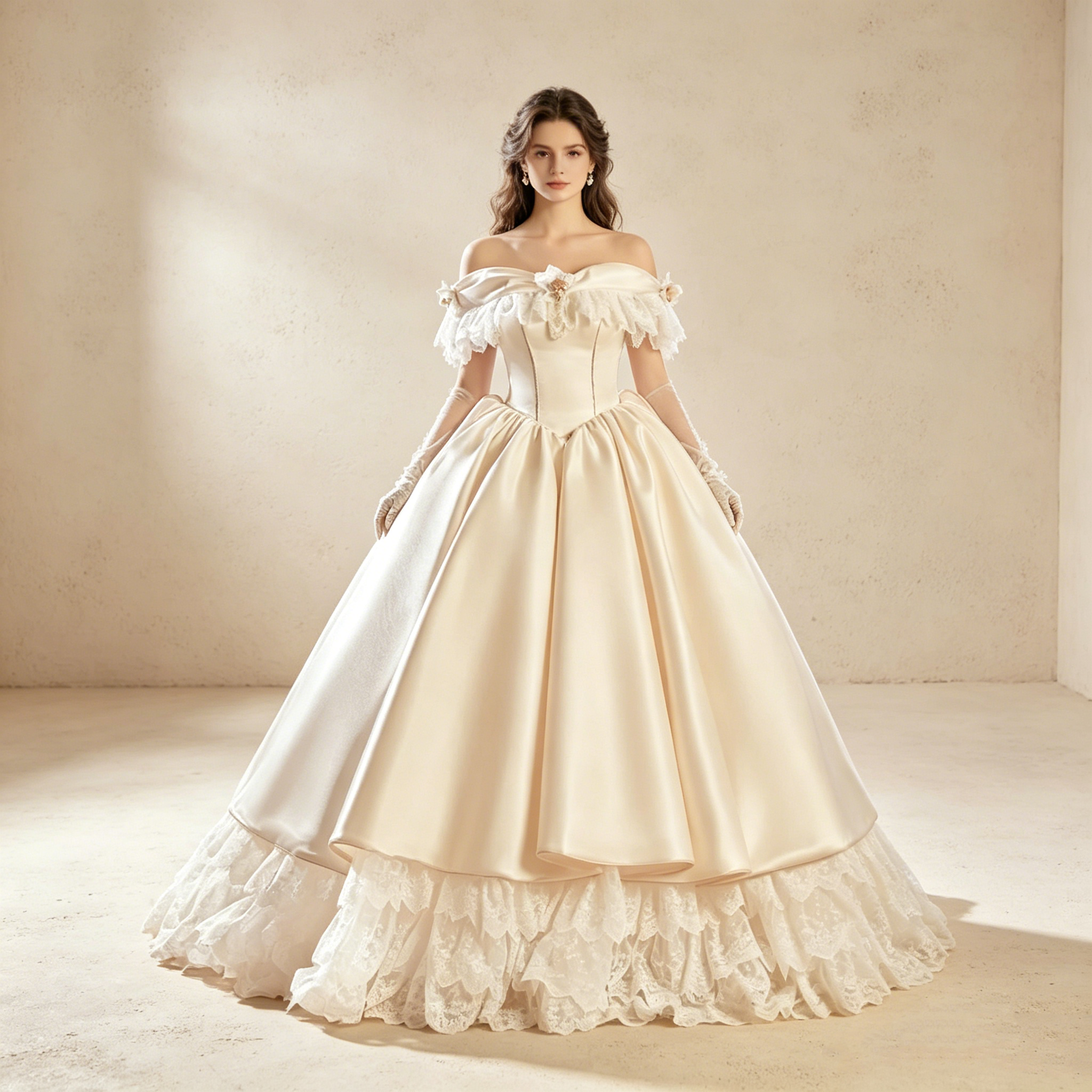 Elegantes Barock-Maxikleid aus Satin mit Chiffon-Details | Hochwertiges Bodenlanges Festkleid