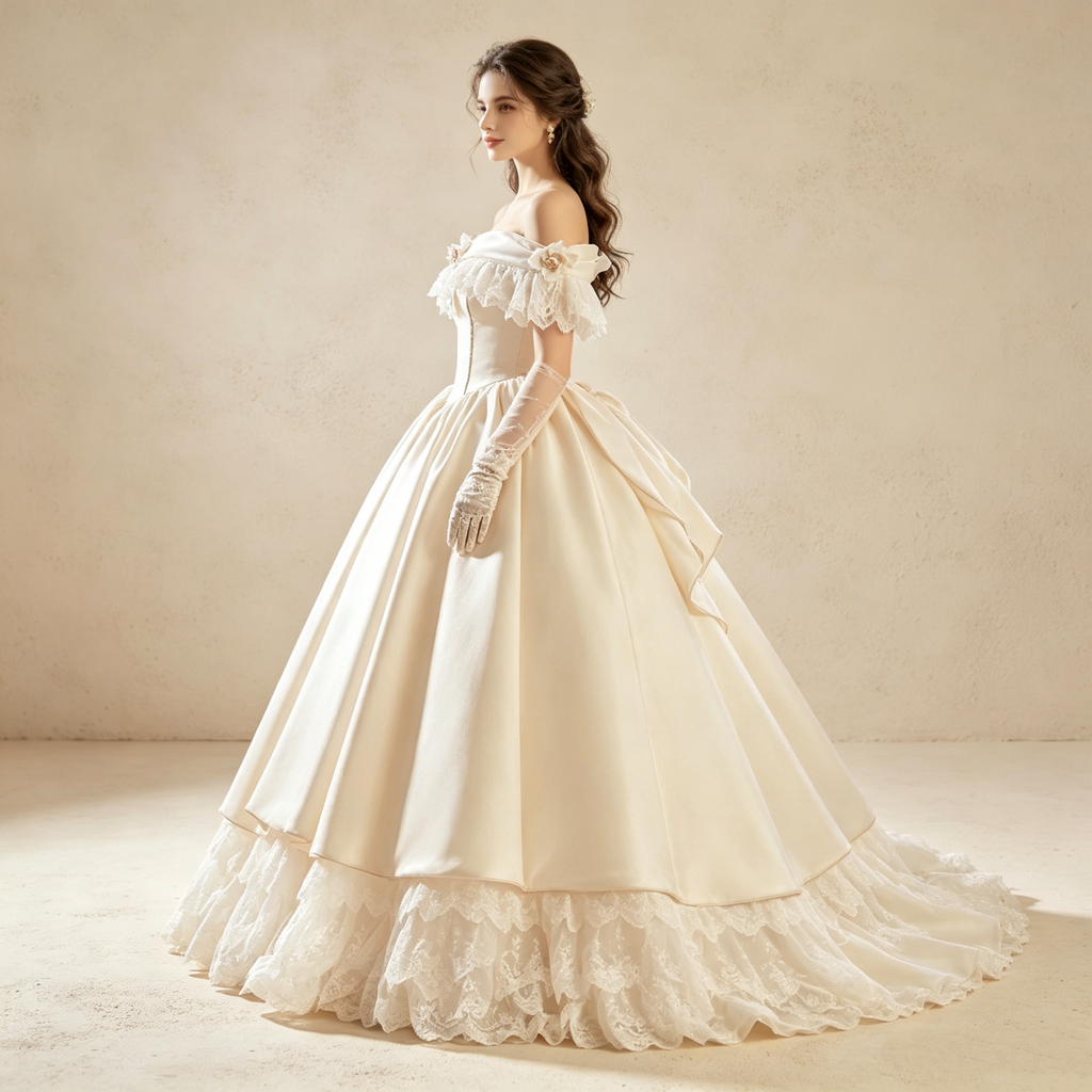 Elegantes Barock-Maxikleid aus Satin mit Chiffon-Details | Hochwertiges Bodenlanges Festkleid