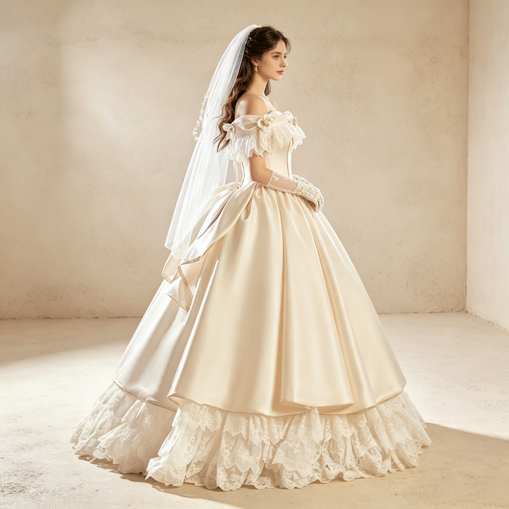Elegantes Barock-Maxikleid aus Satin mit Chiffon-Details | Hochwertiges Bodenlanges Festkleid