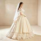 Elegantes Barock-Maxikleid aus Satin mit Chiffon-Details | Hochwertiges Bodenlanges Festkleid