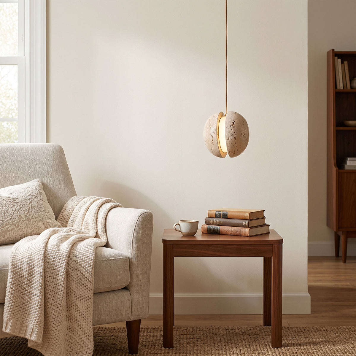 Sliced Travertine Globe Pendant Lamp