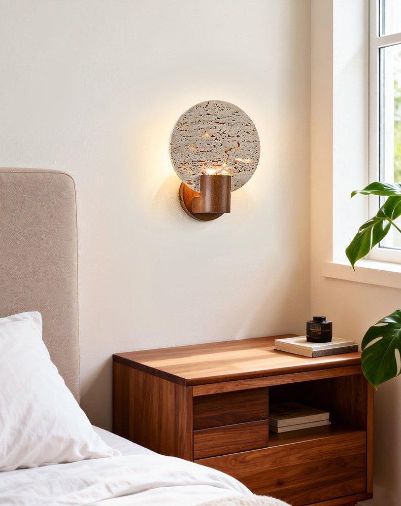 Solis Travertine Round Wall Light