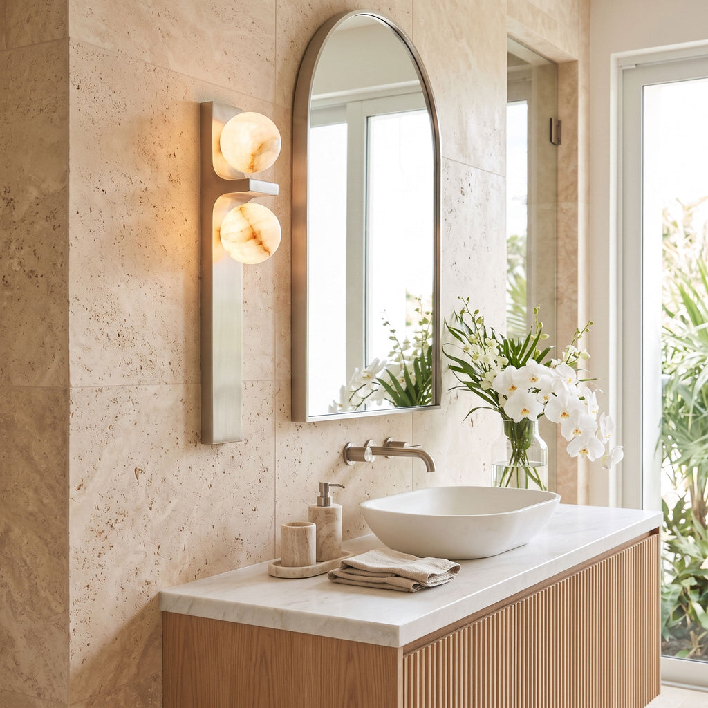 Sorelle Alabaster Double Globe Wall Sconce