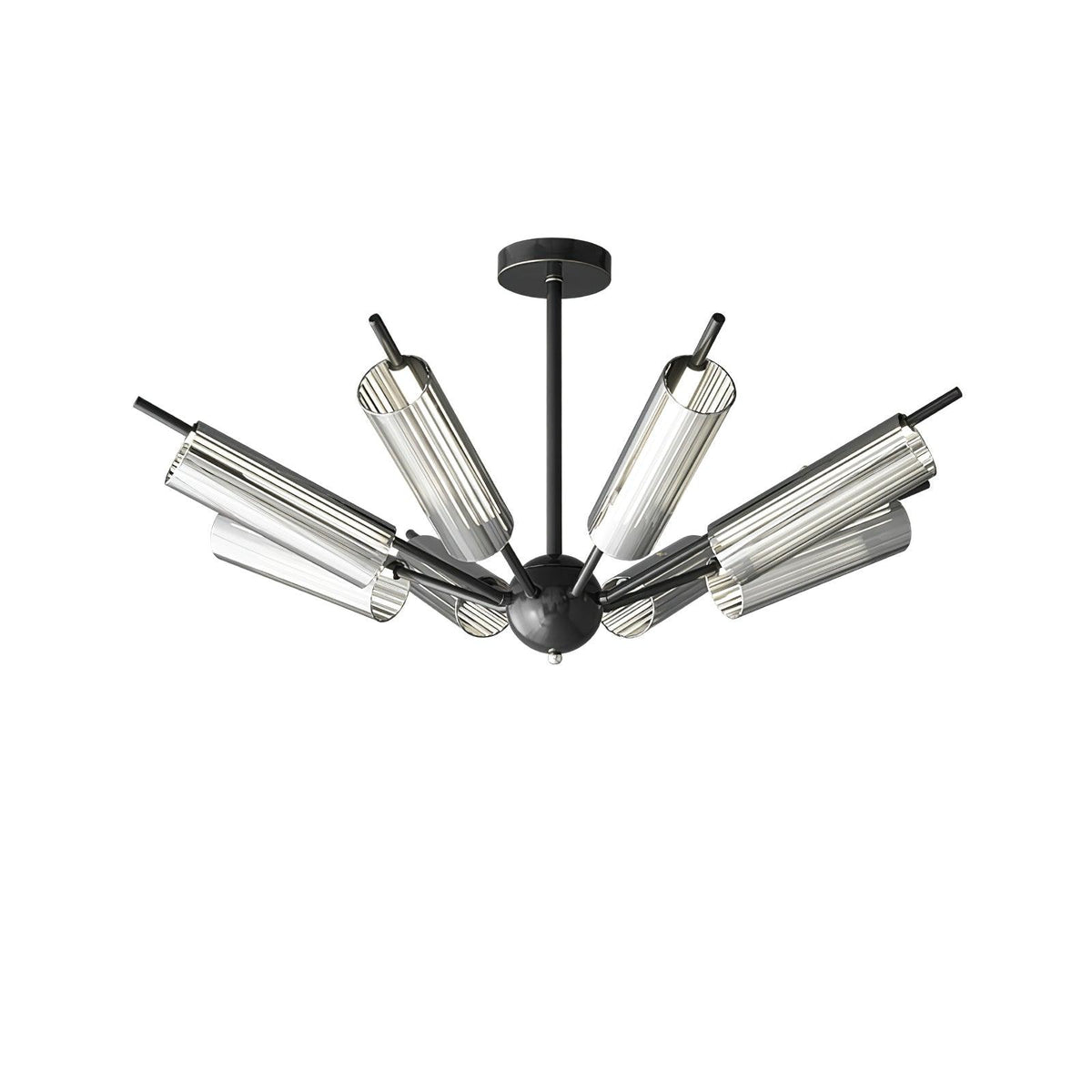 Sputnik Brass Chandelier Model B 6 Heads ∅ 35″ x H 7.9″ / Dia 89cm x H 20cm / Black & Smoke gray / Warm Light Chandelier