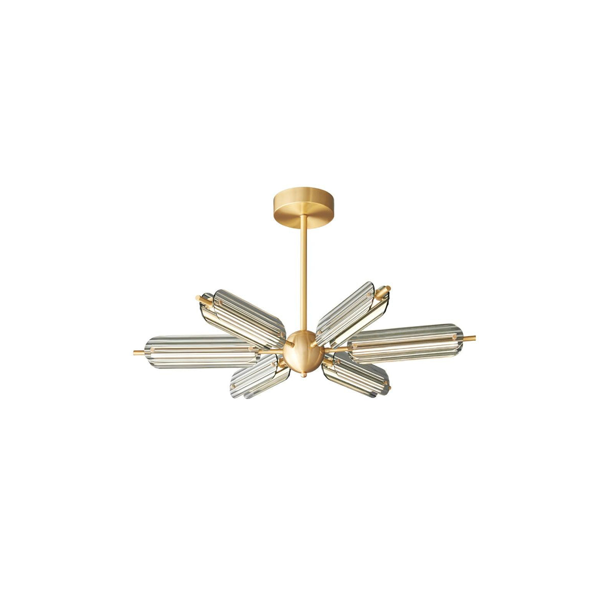 Sputnik Brass Chandelier Model A 6 Heads ∅ 31.5″ x H 4.7″ / Dia 80cm x H 12cm / Brass & Smoke gray / Warm Light