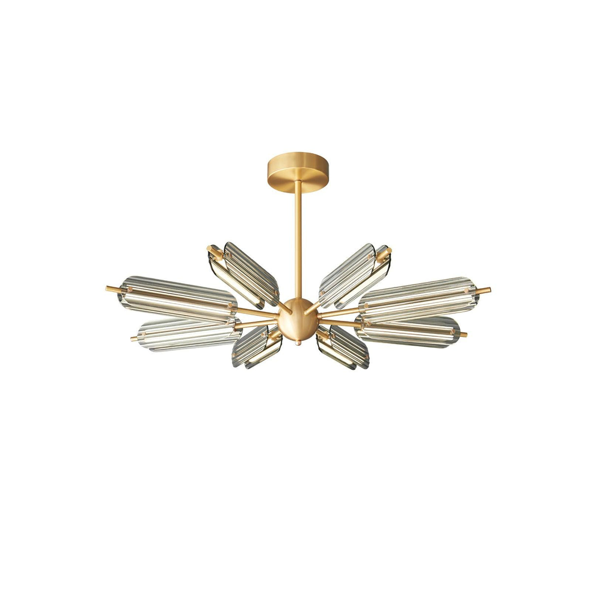Sputnik Brass Chandelier Model A 8 Heads ∅ 35.4″ x H 4.7″ / Dia 90cm x H 12cm / Brass & Smoke gray / Warm Light