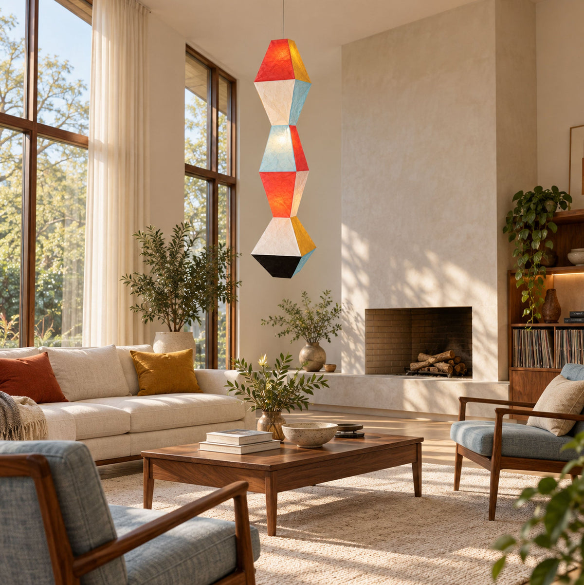 Stacked Geometric Rice Paper Pendant Lamp