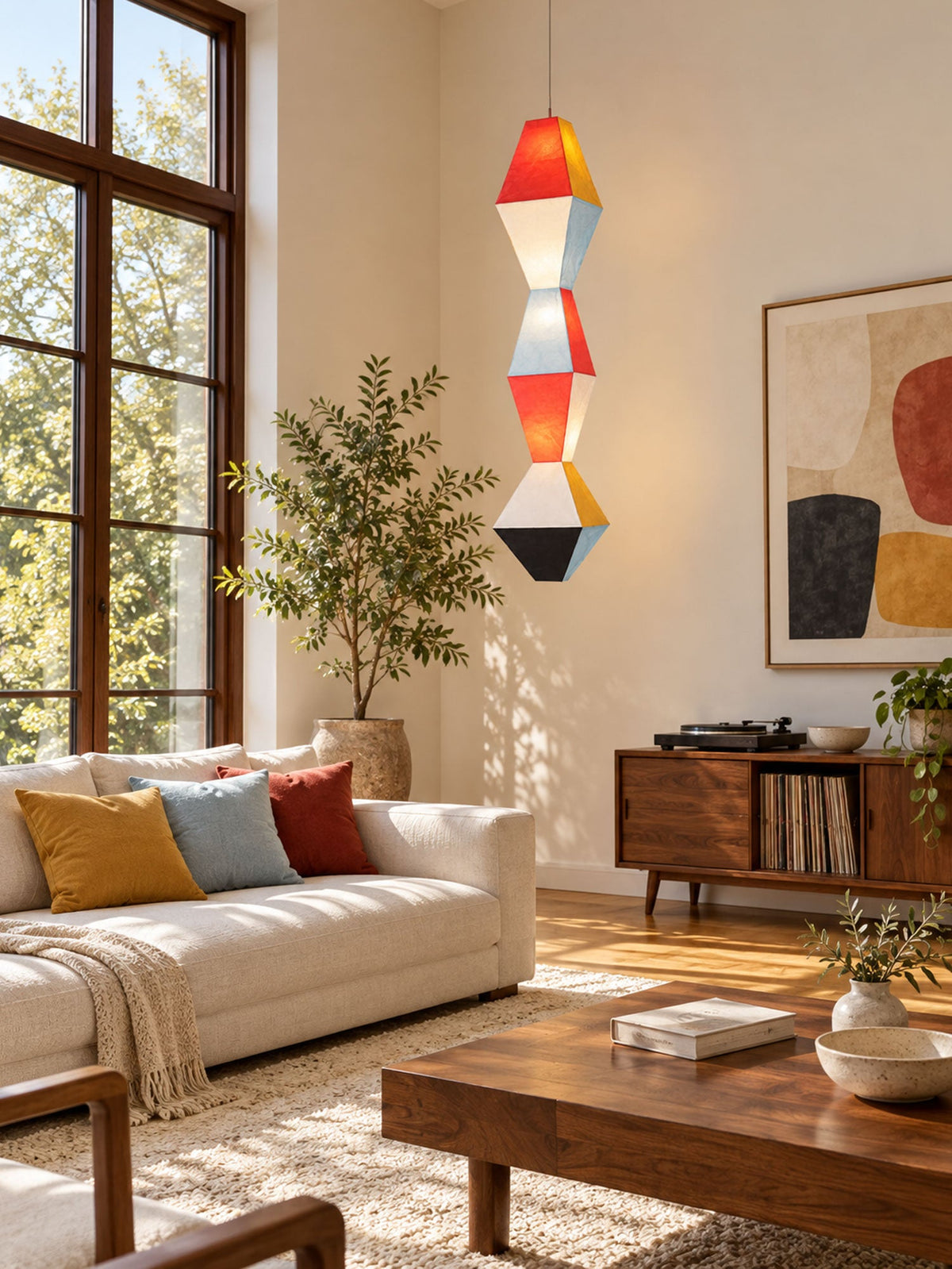 Stacked Geometric Rice Paper Pendant Lamp