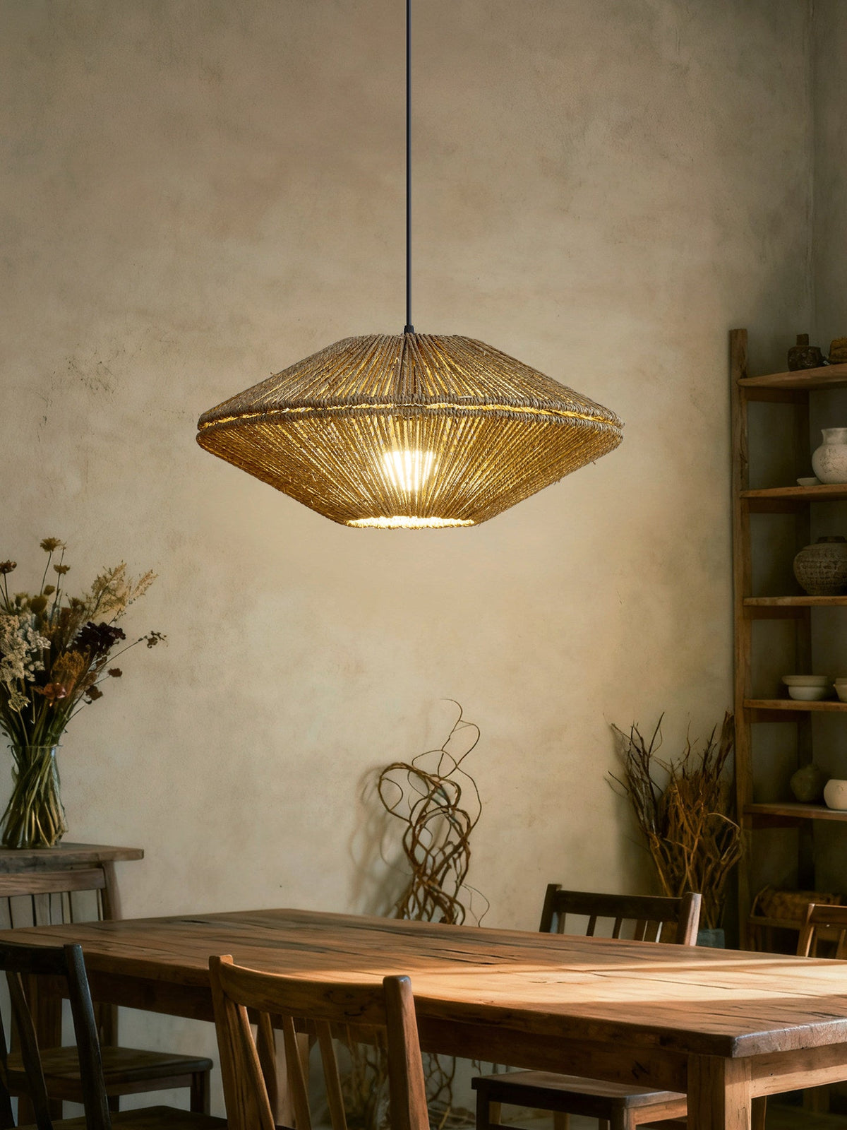 Sunburst Woven Straw Pendant Lamp