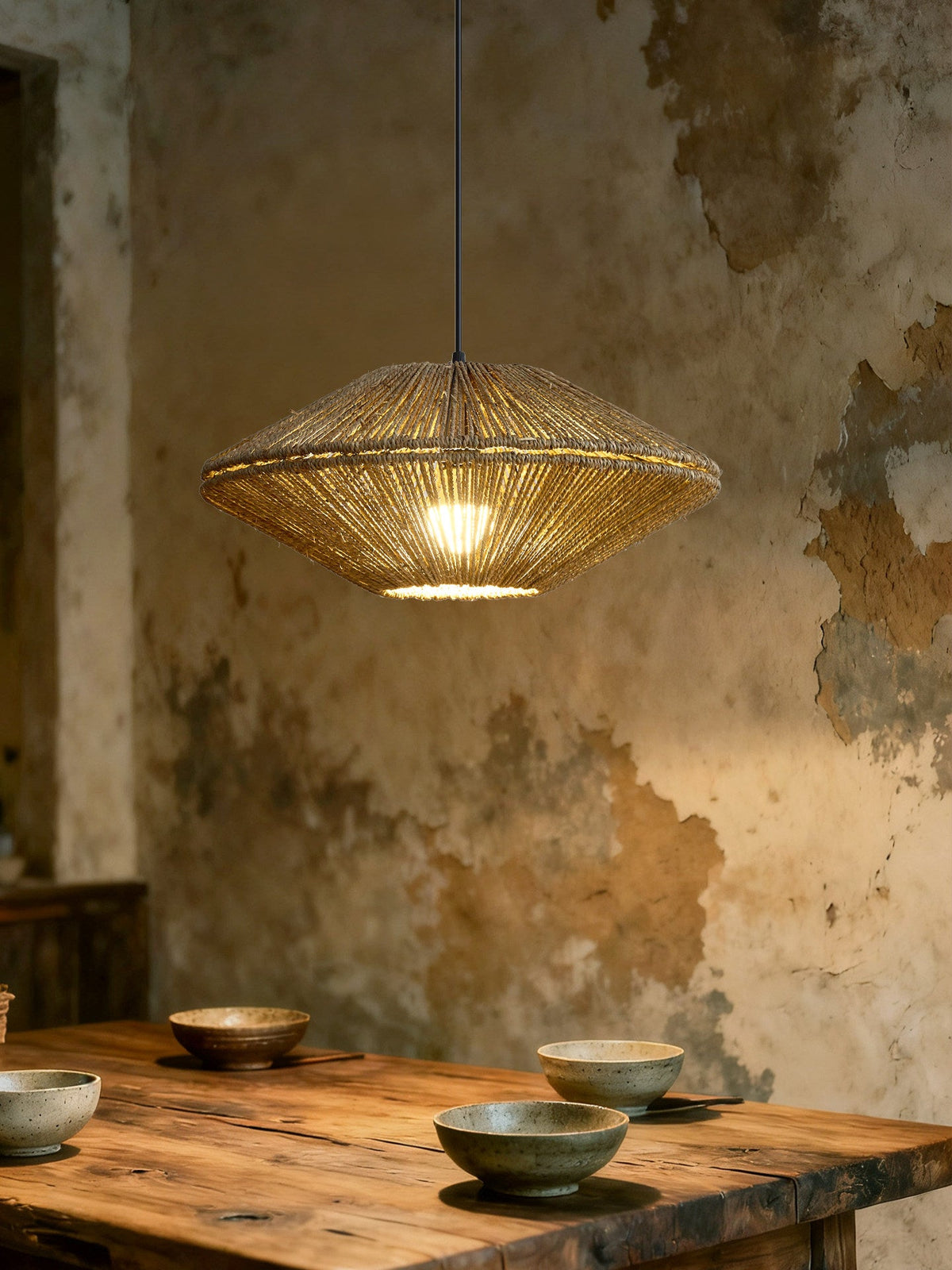 Sunburst Woven Straw Pendant Lamp