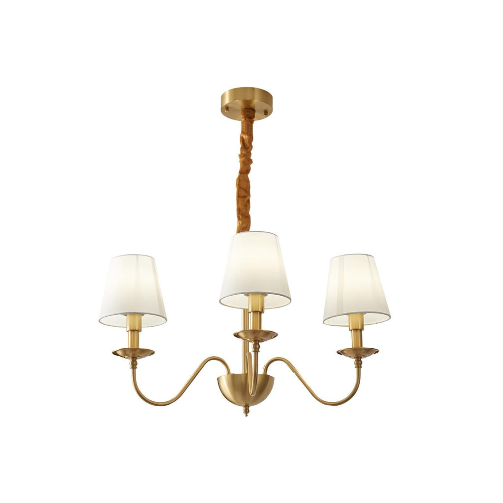 Tapered Fabric Brass Chandelier 3 Heads ? 23.6″ x H 15.7″ / Dia 60cm x H 40cm / Brass & White Chandelier