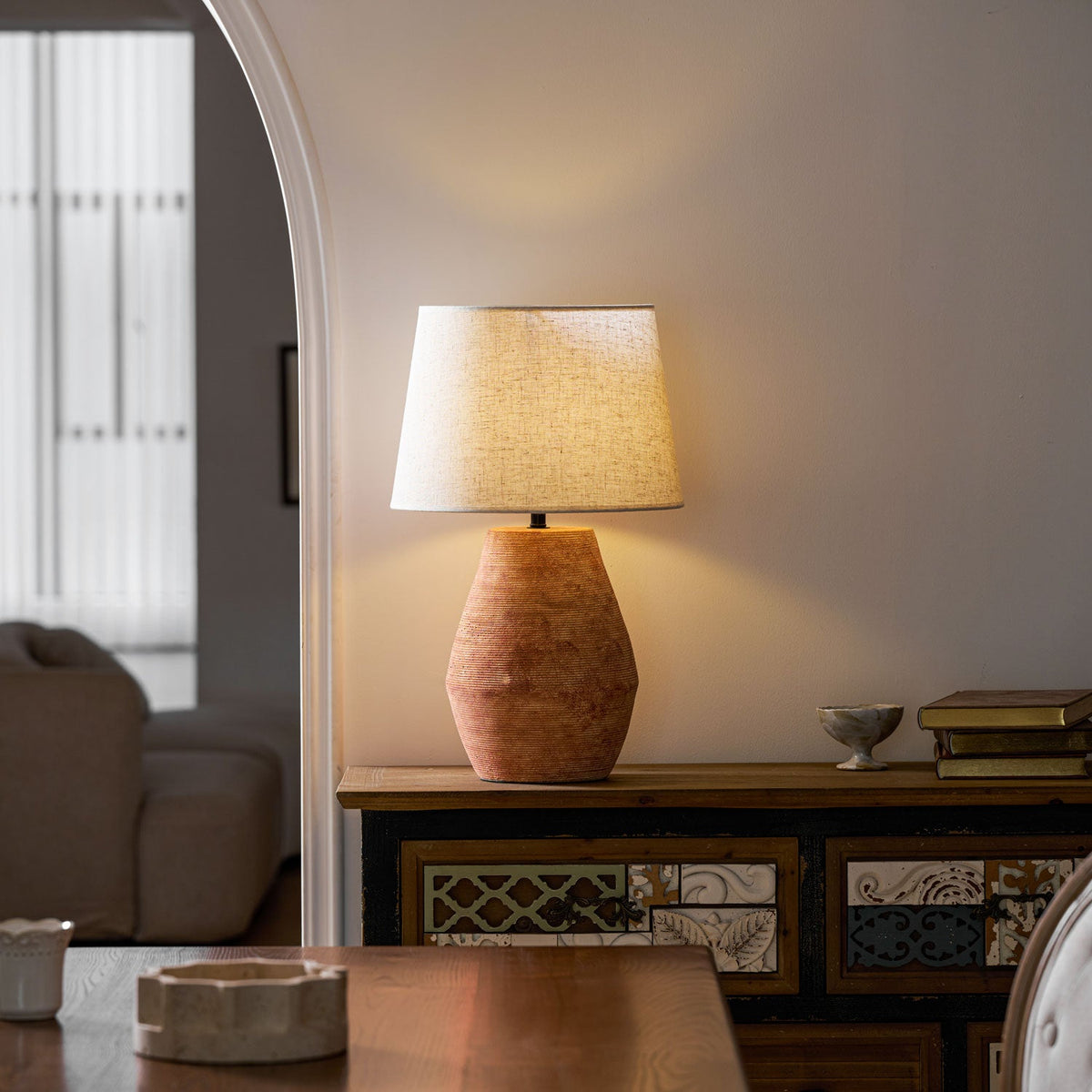Textured Terracotta Toned Table Lamp