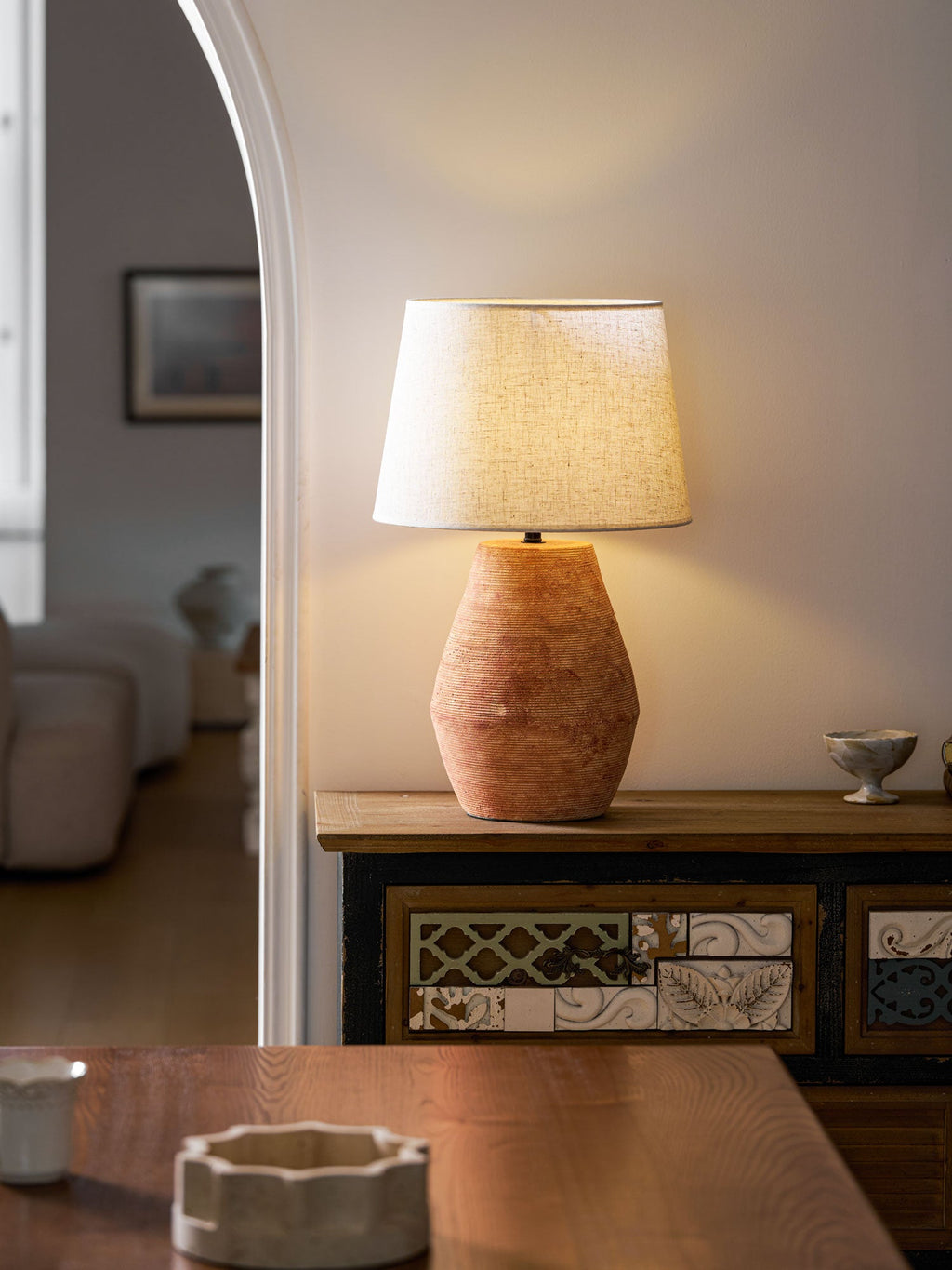 Textured Terracotta Toned Table Lamp
