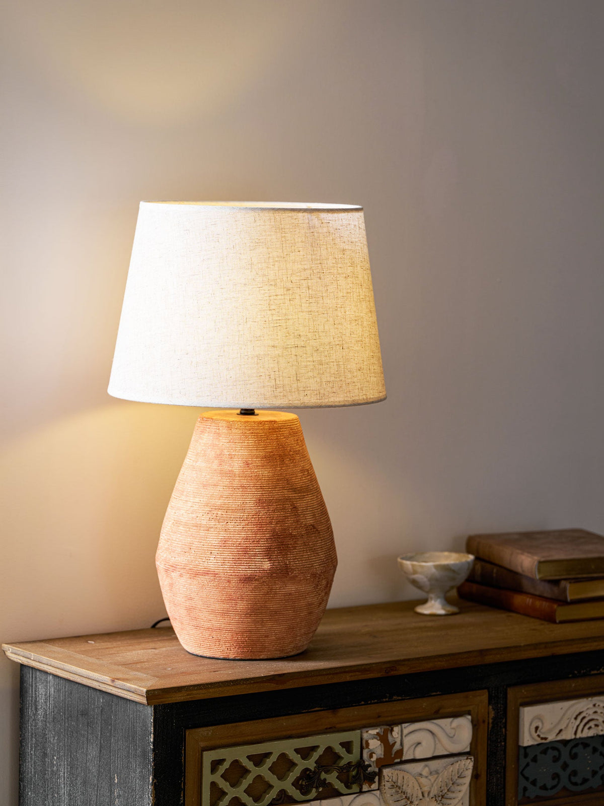 Textured Terracotta Toned Table Lamp