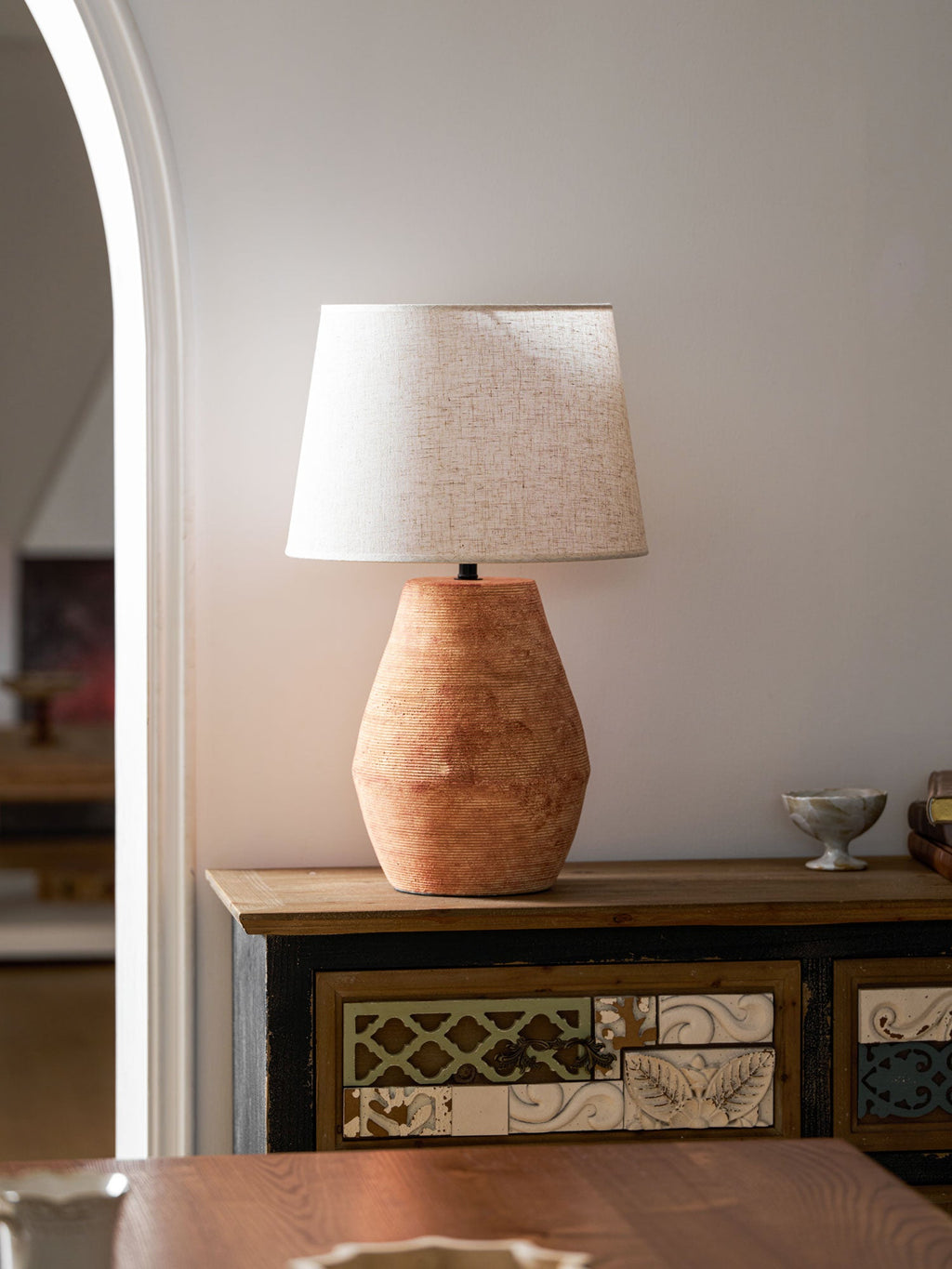 Textured Terracotta Toned Table Lamp