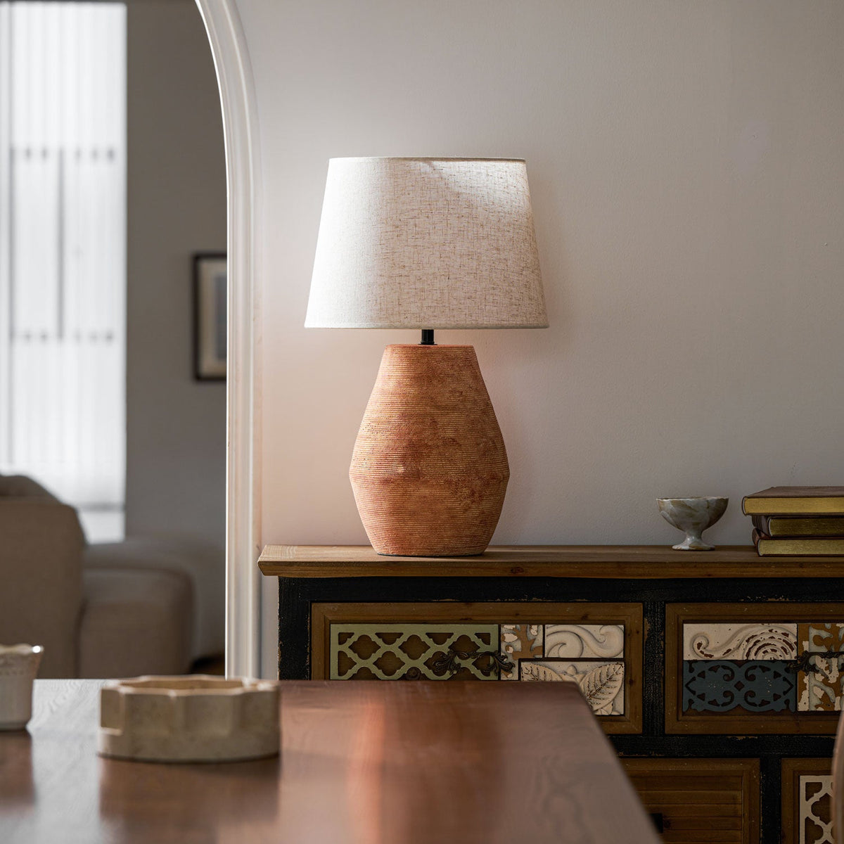 Textured Terracotta Toned Table Lamp
