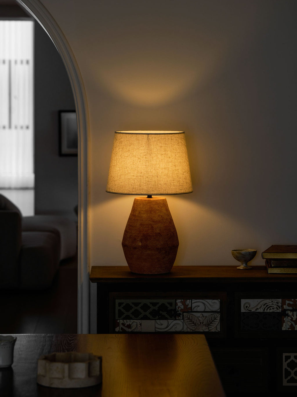 Textured Terracotta Toned Table Lamp