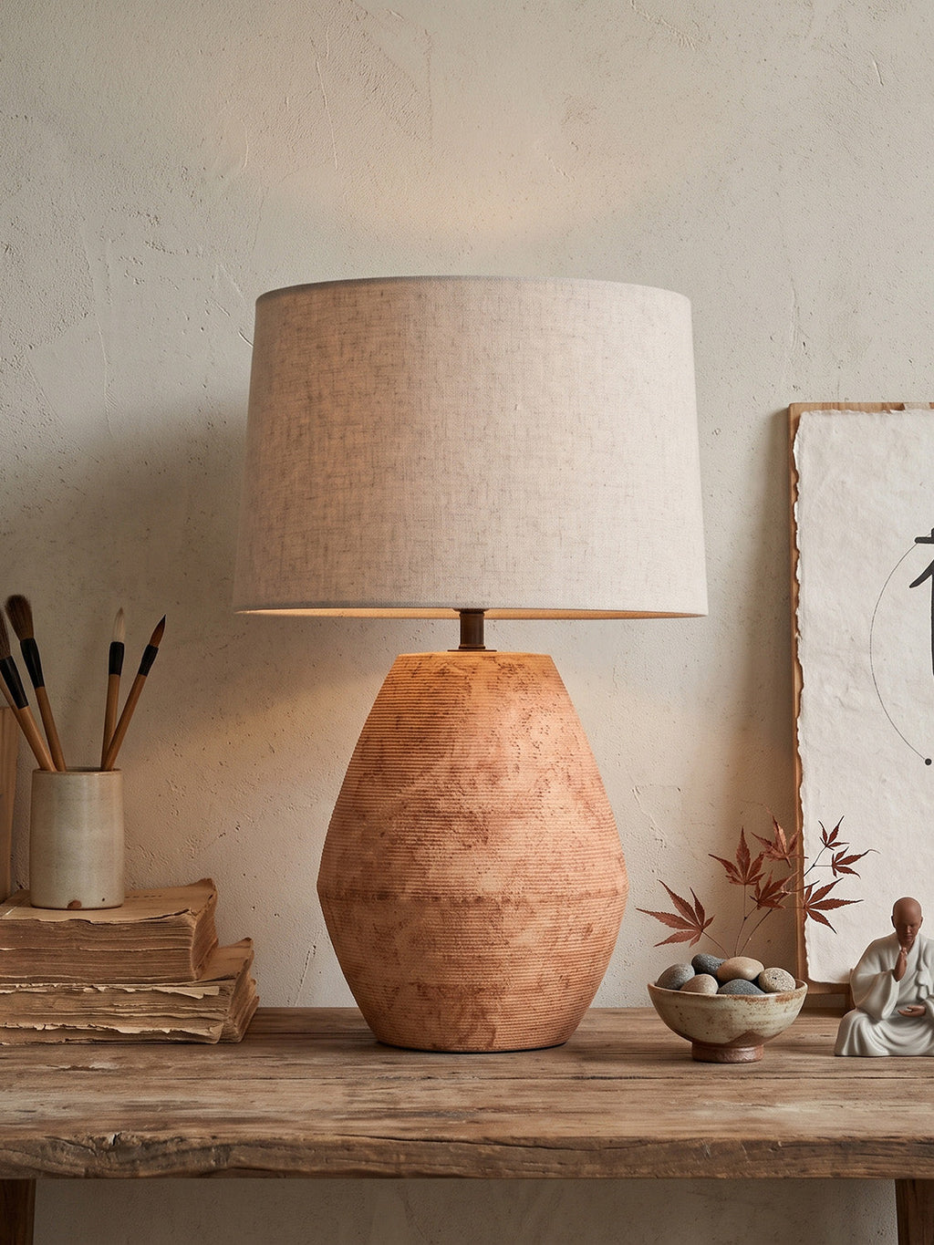 Textured Terracotta Toned Table Lamp