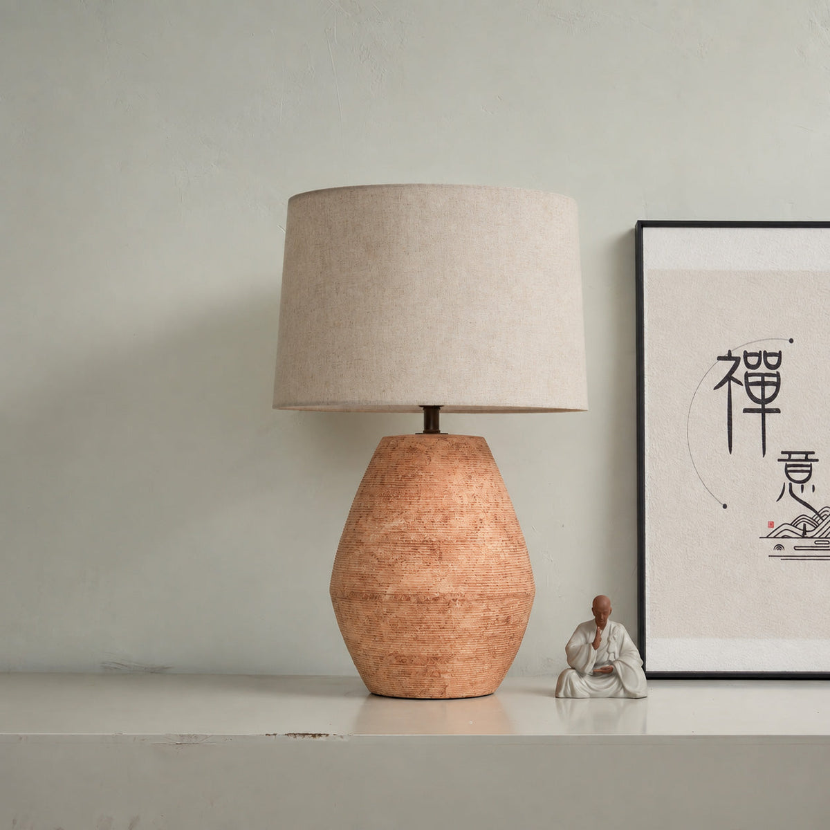 Textured Terracotta Toned Table Lamp
