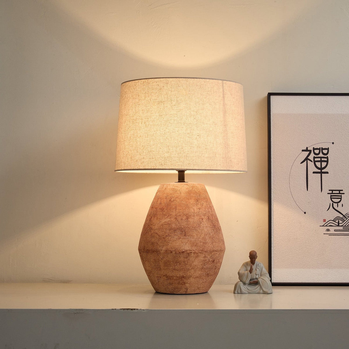 Textured Terracotta Toned Table Lamp