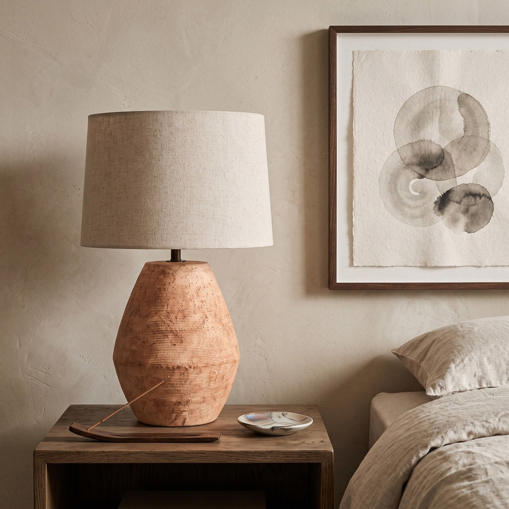 Textured Terracotta Toned Table Lamp