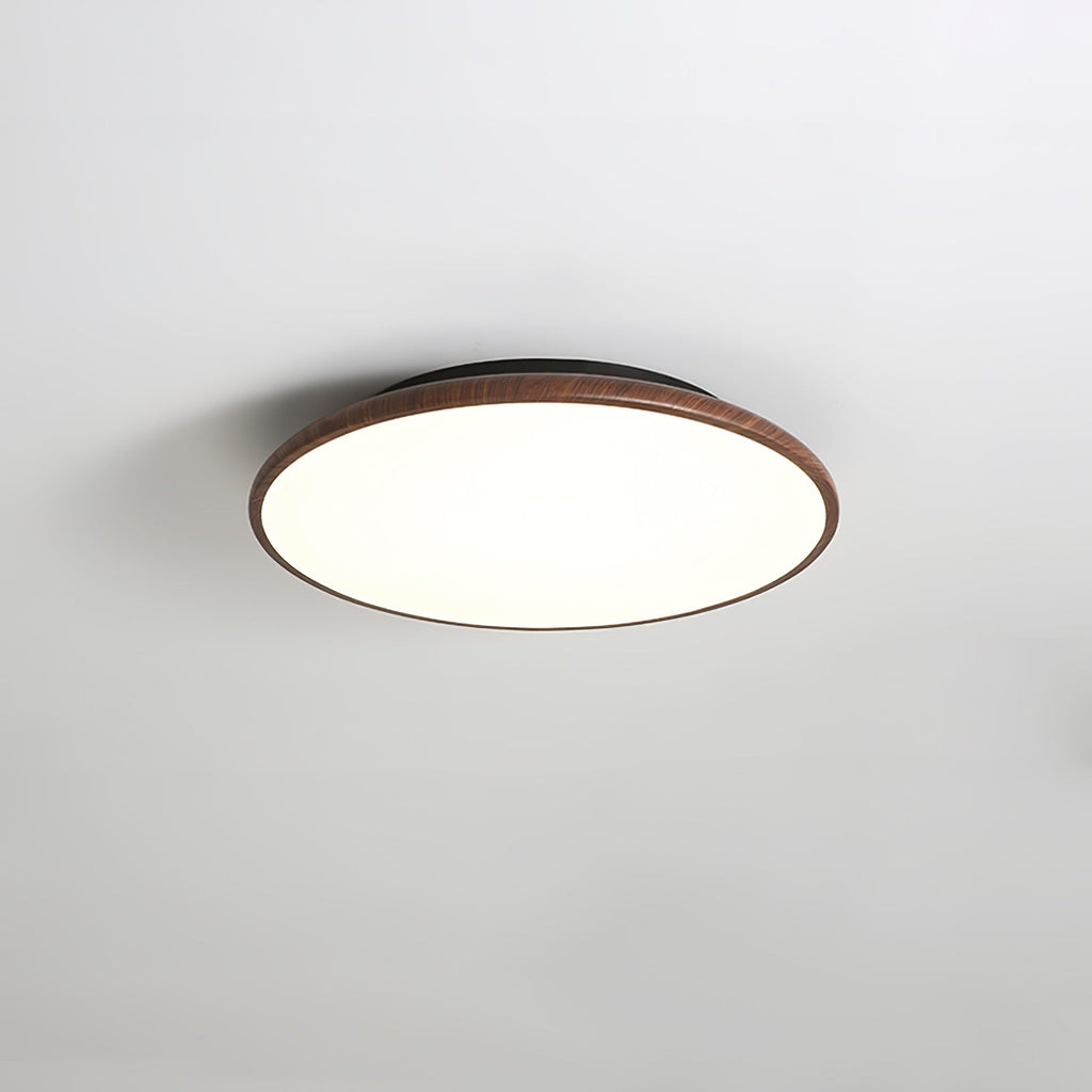 Thin Geometry Shape Ceiling Lamp ∅ 11.8″ x H 1.4″ / Dia 30cm x H 3.5cm / Walnut Wood Grain / Three-Color Changing Light